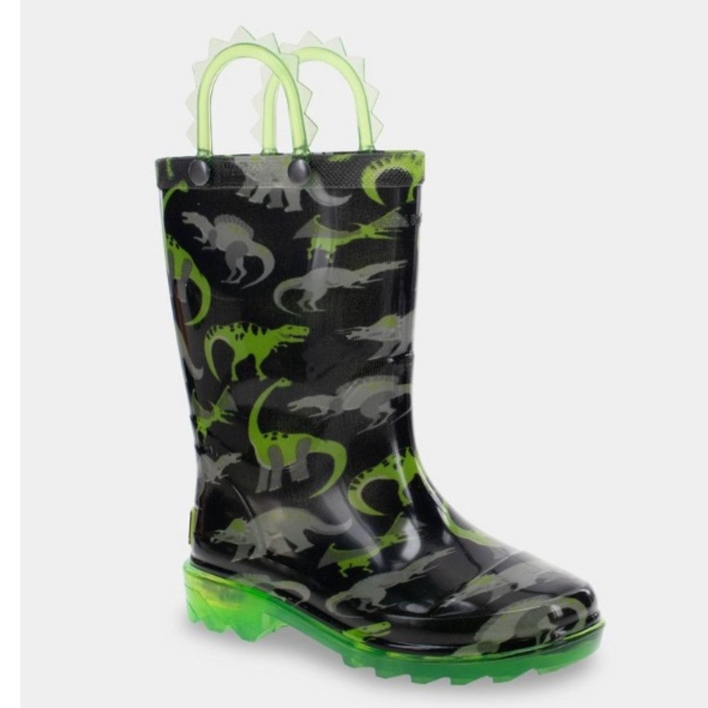 Western Chief Toddler Wade Dino Rain Boots - Black 5T with lights